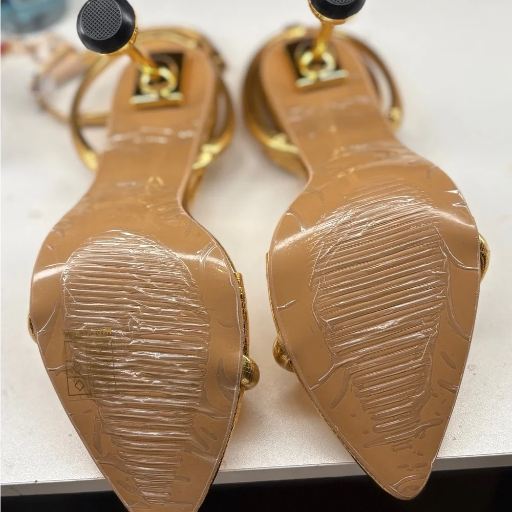 Gold Metallic Strappy High Heel Sandals - Women